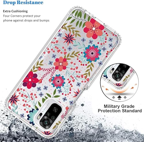 Miniatura 7 de Funda para Redmi Note 10 (4G)/Note 10S M2101K7BG Funda con protector de pantalla de vidrio templado, funda protectora de TPU transparente floral a