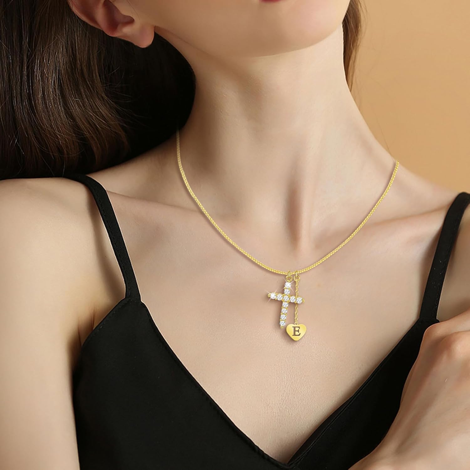 Initial Necklaces for Women Teen Girls 14K Gold - Diamond Cross Necklace with Letter A-Z Pendant for Mom Girlfriend Wife Daughter Niece, Personalized Jewelry Gifts for Birthday Graduation Valentine - Image 4