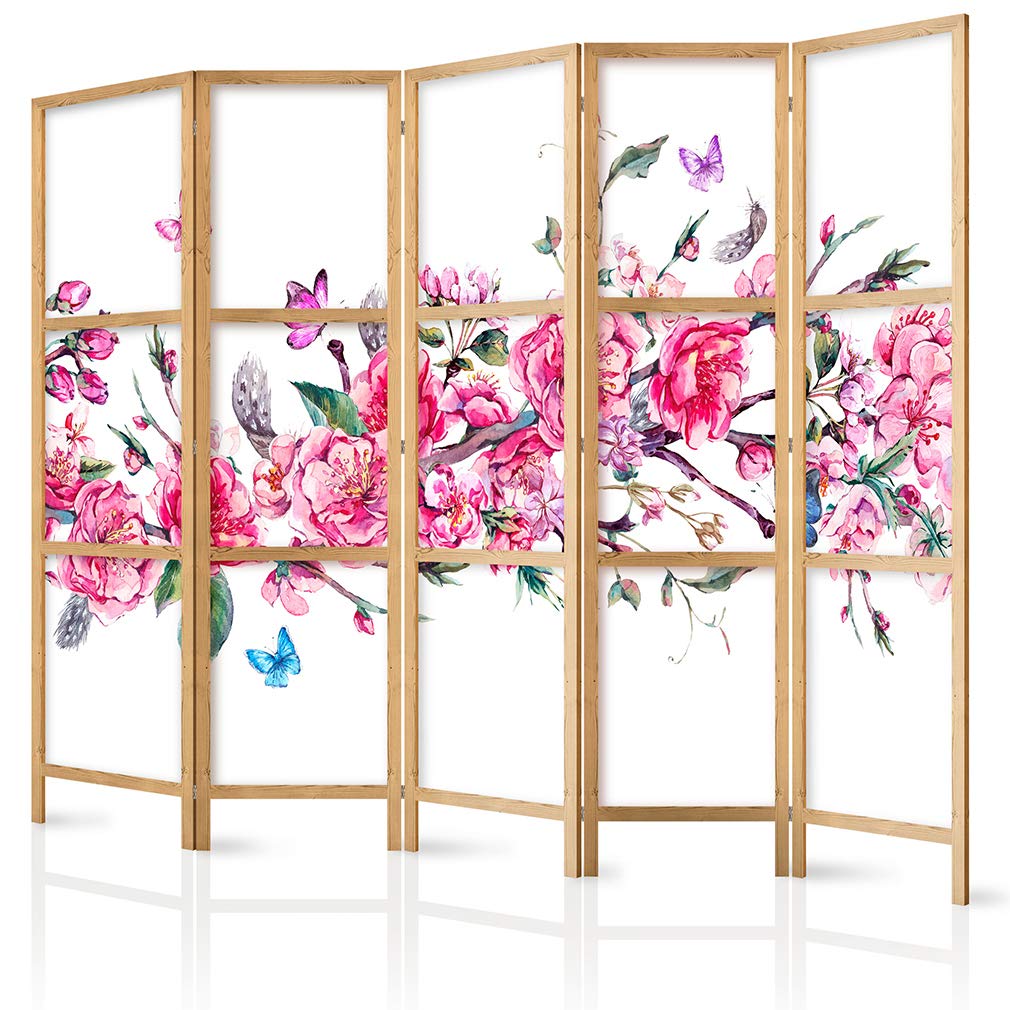 decomonkey Room Divider White Flowers 225x171 cm 5 Panel โ image 1