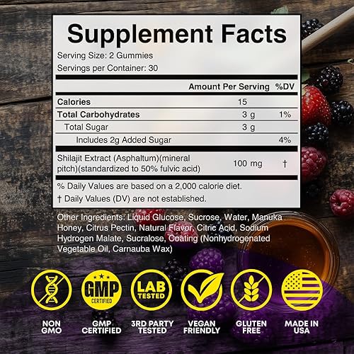 Miniatura 4 de OHHIGUMMIES Gomitas Pure Shilajit para hombres y mujeres, sin OMG, aptas para veganas, sin gluten, probadas en laboratorio, 100% naturales del