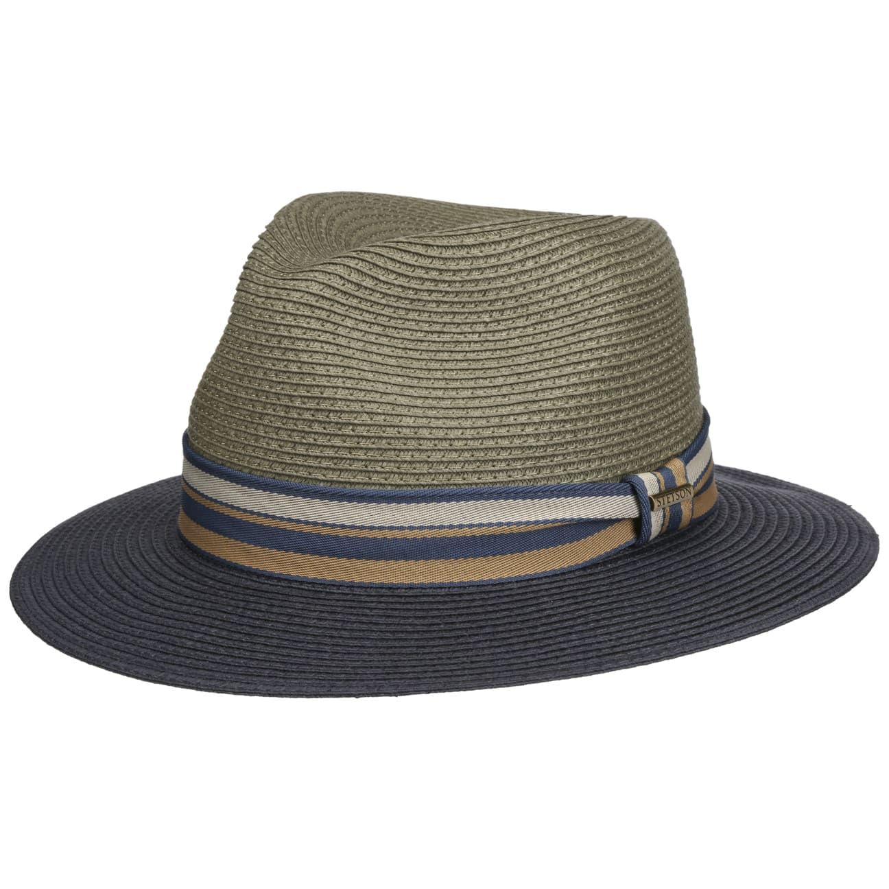 Stetson Romaro Toyo Traveller Sombrero de Paja Hombre - Sombrero de Verano de Viscosa - Protección UV 40+ - ala Ancha - con Cinta de groguén a Rayas - Primavera/Verano