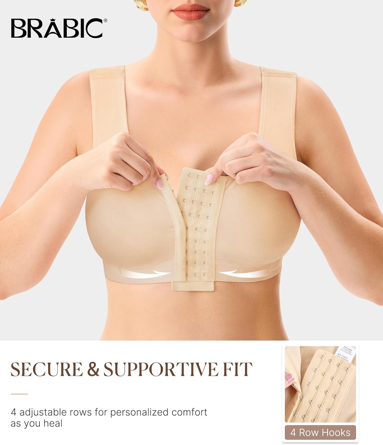 BRABIC Women Front Closure Post Surgery Compression Everyday Bras for Mastectomy Support with Adjustable Straps Wirefree - Image 2