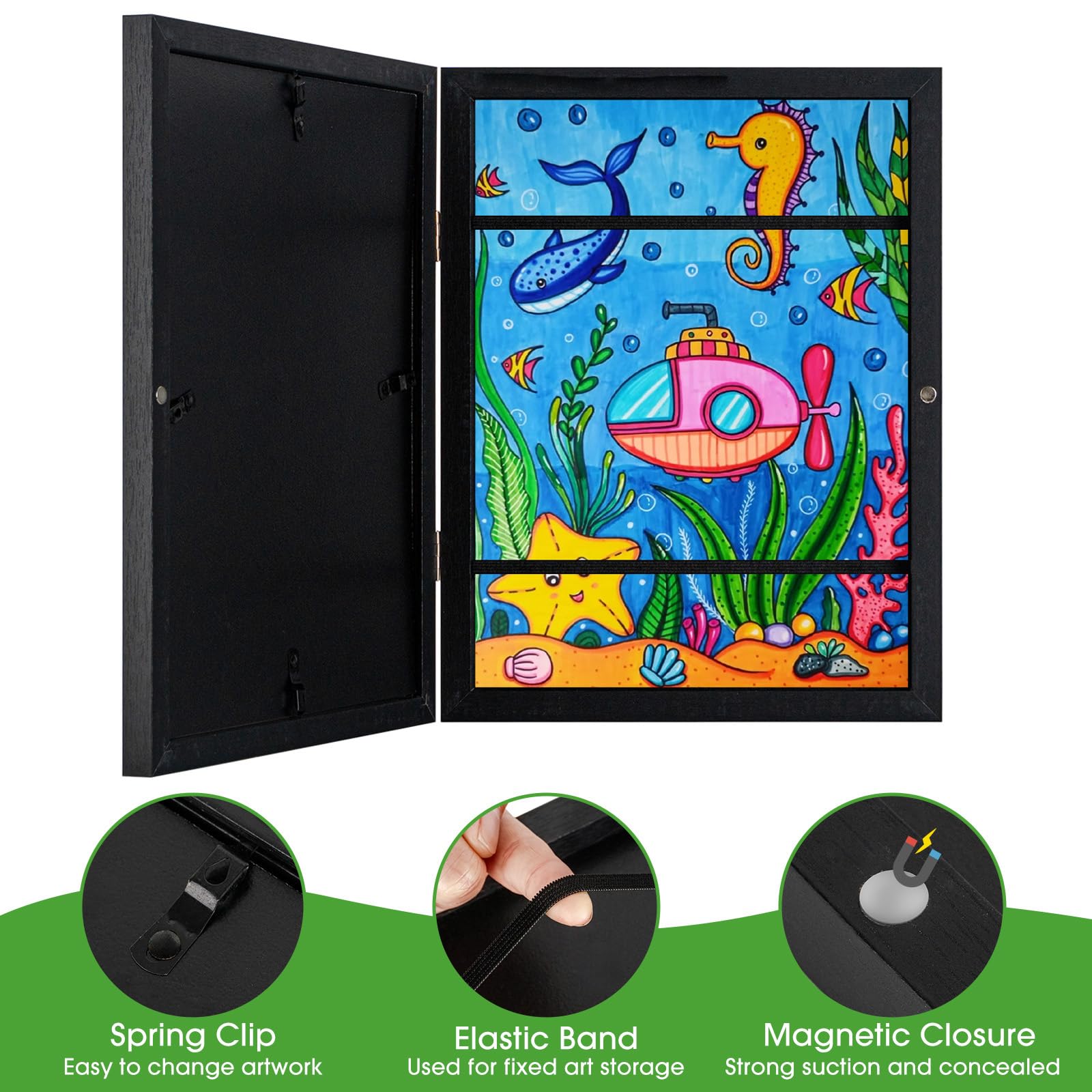 Cadre Dessin Enfant A4 AIOR - Cadre Photo Interchangeable Ouverture Frontale - Rangement 50-150 Œuvres - Blanc