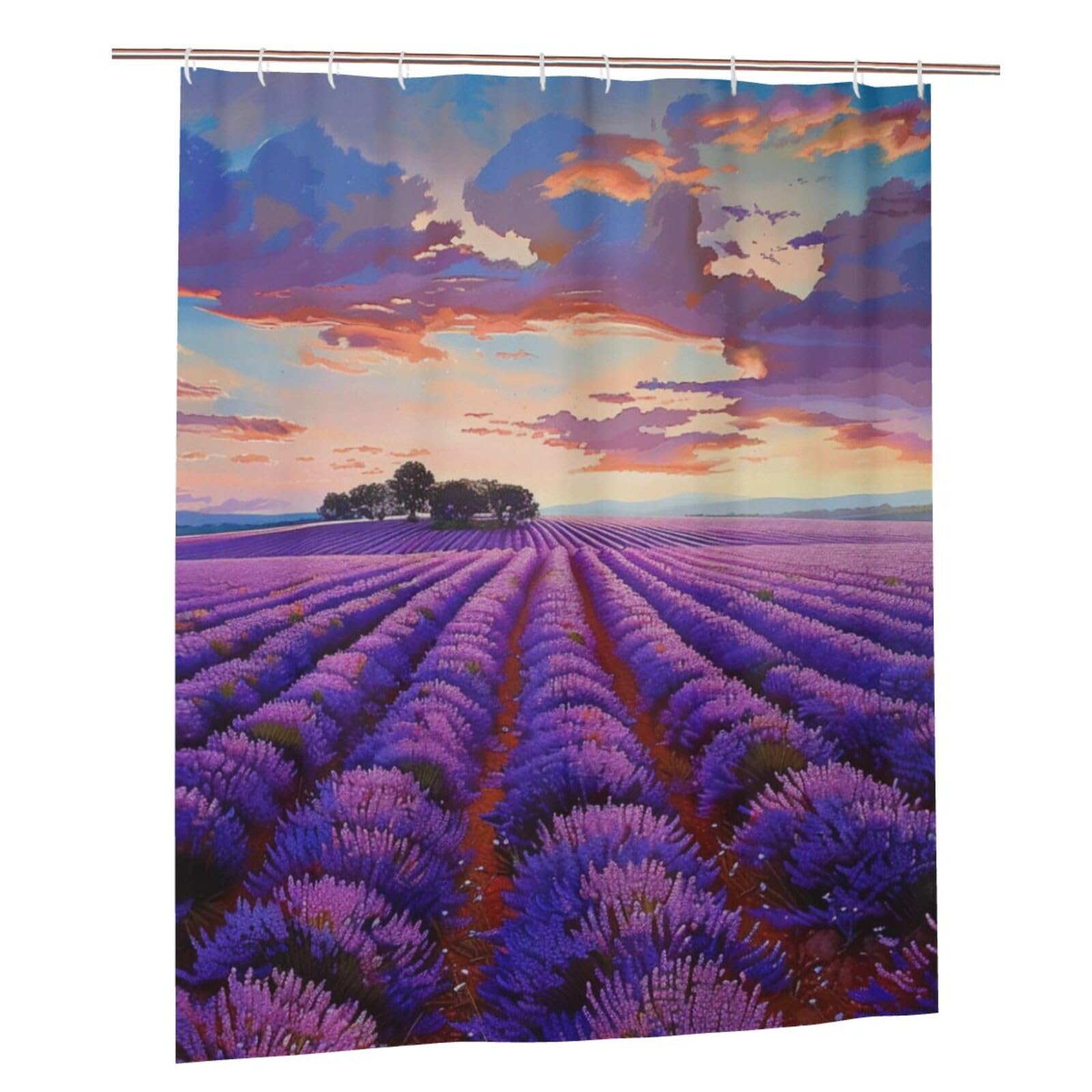BWWHCCTI lavender fields Printed Shower Curtain With 12 Plastic Hooks Opaque Quick Drying Waterproof Shower Curtains Sets For Bathroom 152x183 Cm