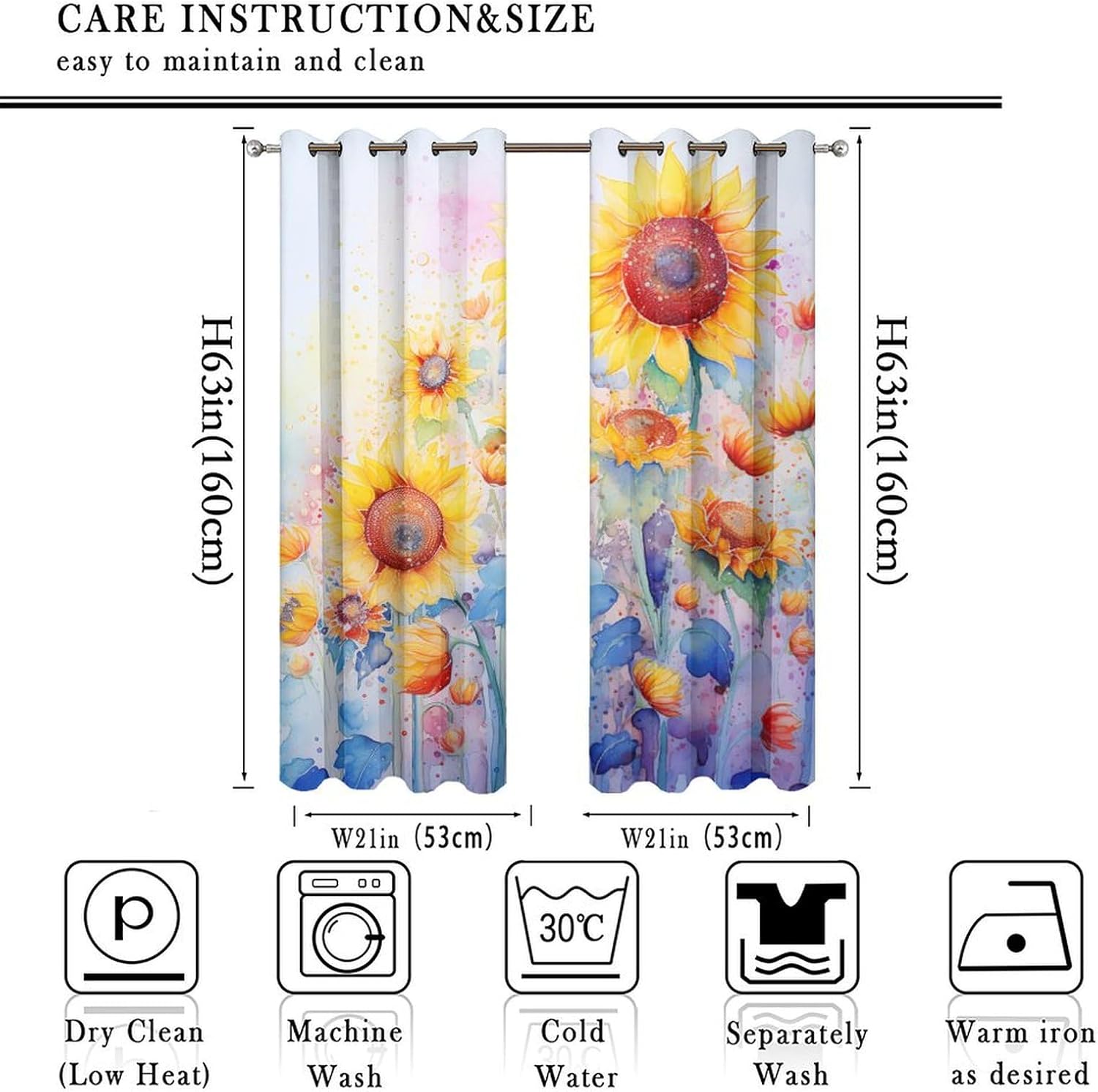 Vintage Sunflower Blackout Curtains Set of 2 Panels Beautiful Blossom Floral Grommet Top Window Drapes Room Darkning Thermal Insulated Curtains for Bedroom