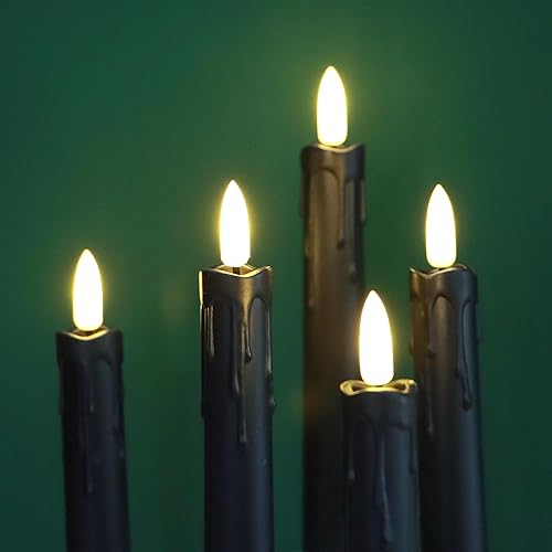 Miniatura 7 de Daord Velas cónicas negras parpadeantes sin llama de 7.4 pulgadas de largo con control remoto de 10 teclas para Navidad, bodas, fiestas y decoración