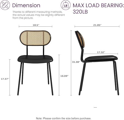 Miniatura 5 de TYBOATLE Juego de 4 sillas de comedor de ratán, sillas de comedor bohemias de cuero negro, sillas de comedor modernas de mediados de siglo, silla