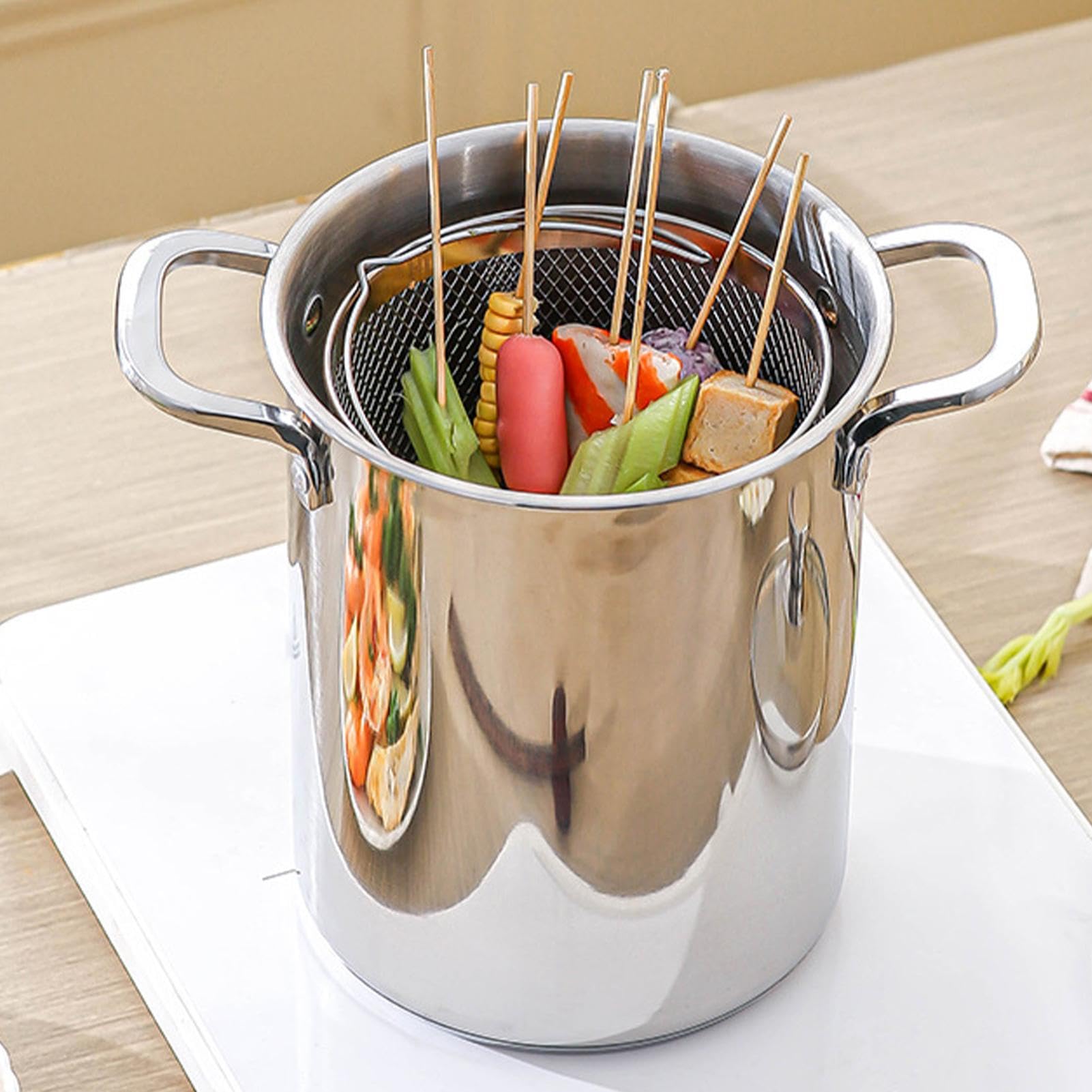 Spaghetti- mit Sieb, 4 l, Fritteuse, Nudelkochtopf-Set – für Hobbyköche, Eltern, Mahlzeitvorbereitung, Party, Versammlungen, Veranstaltungen, Urlaub, formelle Abendessen, Wohnung, Restaurant