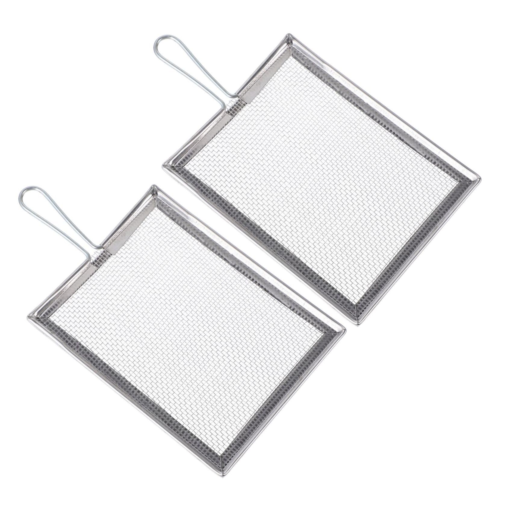 IWOWHERO 2pcs Square Screen Grip Handle Design Sieve Strainer Mesh Square Shape Filter Sifter Clay Filter Sieve Filter Screen Sieve Strainer Mud Sieve Strainer Silver Stainless Steel