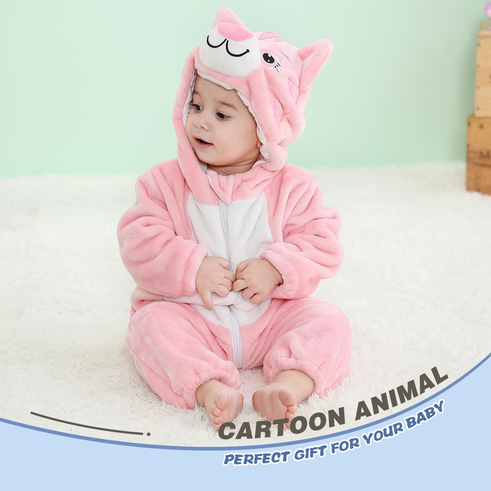 Pagliaccetto Neonato Invernale Costume Neonato, Flanella Unicorno Dinosauro Costume Neonata Sacco Nanna con Cappuccio Animale Tuta Neve Tutone Pile Bambino 0-36 Mesi