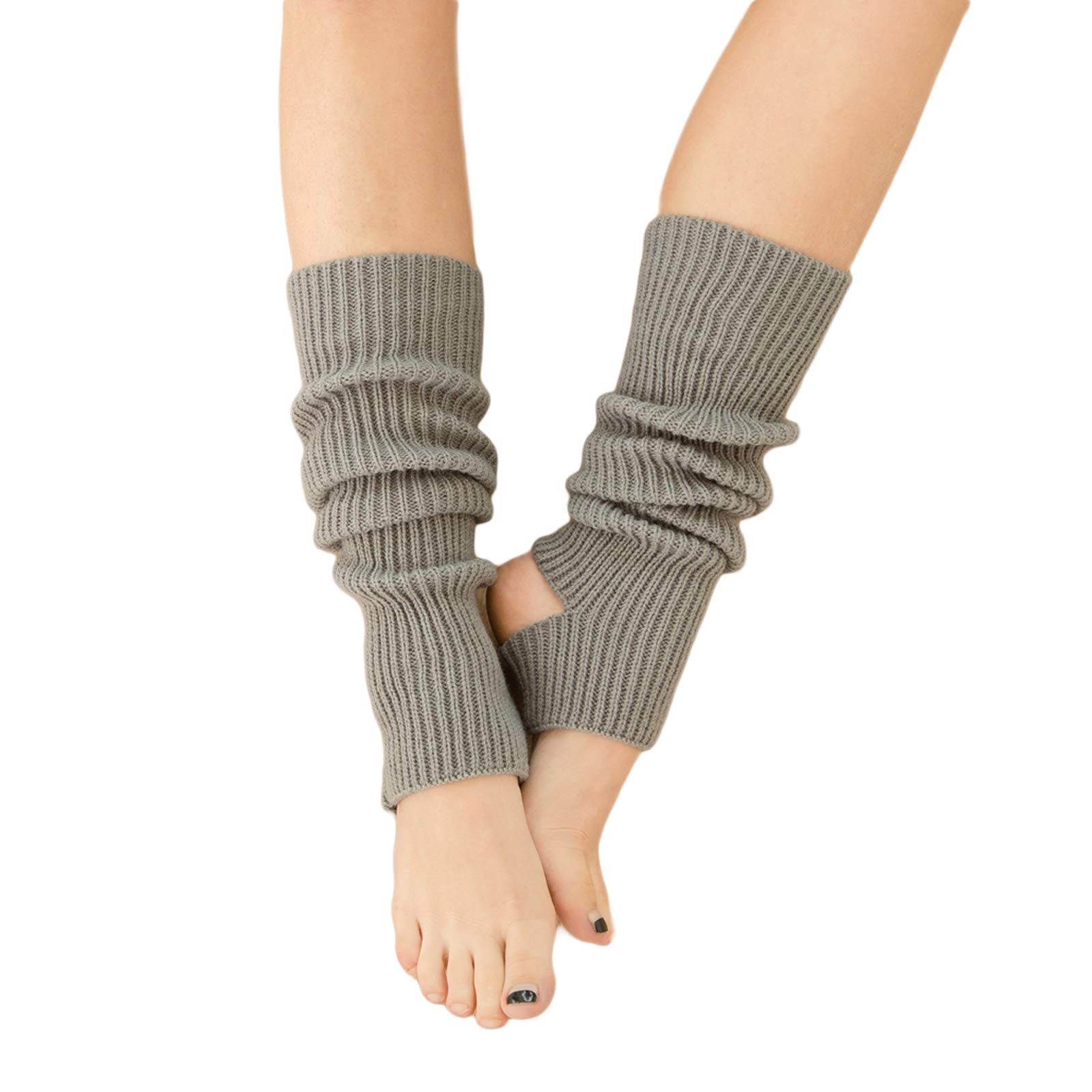 Awocan Women's Gray Winter Extra Soft Over Knee High Footless Knitted Stirrup Leg Warmers For Yoga Ballet Dance (Gray)
