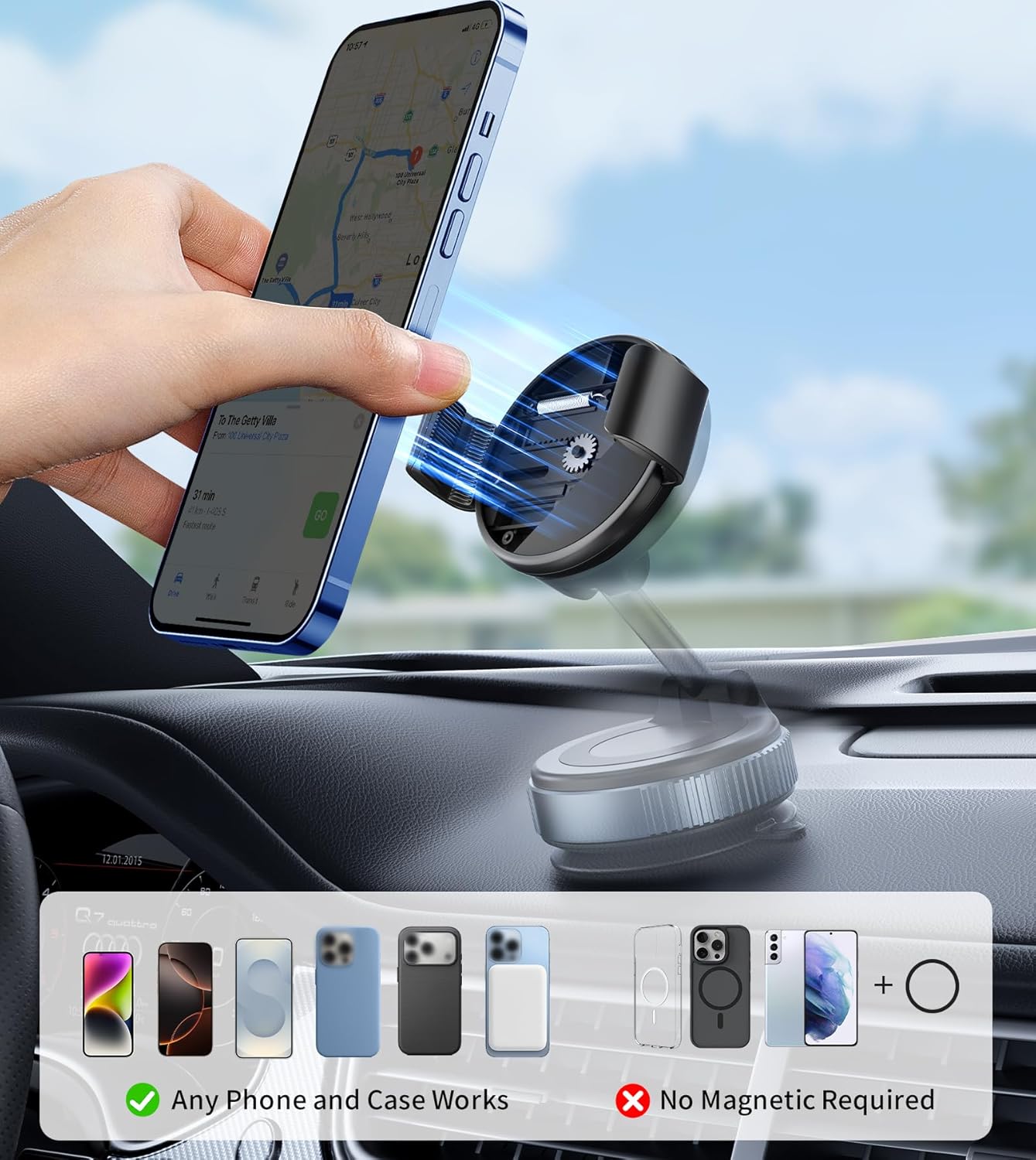 TONEOF Phone Clamp for Magnet with Metal Ring,Phone Mount Adapter for Magsafe Car Phone Holder,Quick Installation & Easy Removal Clip for All Phones/Magnetic Tripod/Magnet Mounts (Black,1 Pack) - Image 2