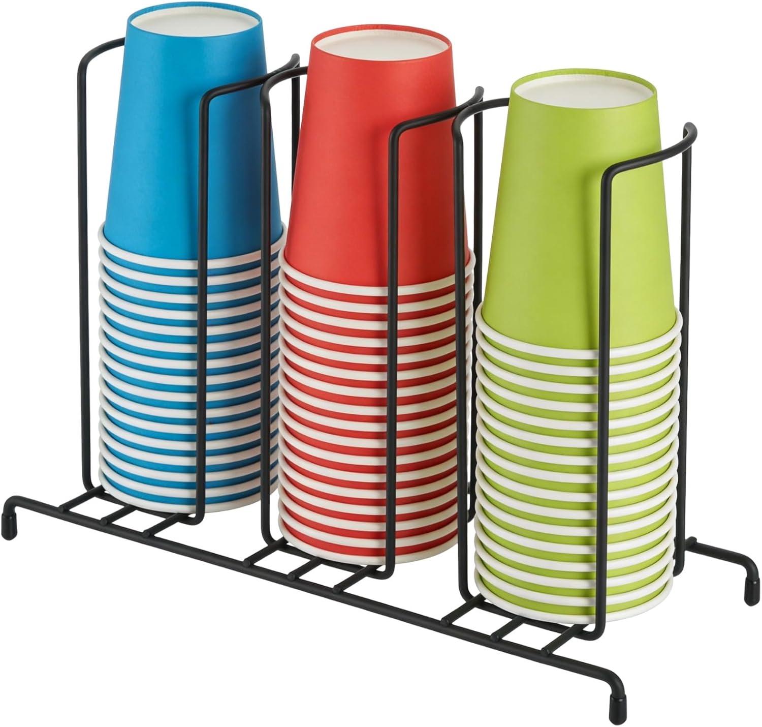 Metal Disposable Cup Dispenser, Plastic Coffee Cups Organizers, Countertop Paper Cup Organizer with 3 Compartments,13 x 8.8 x 5.4 in Black