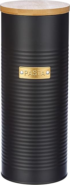 Typhoon Living Otto Pasta Storage Canister with Bamboo Lid, 11 x 27 cm, Matte Black/Gold, One