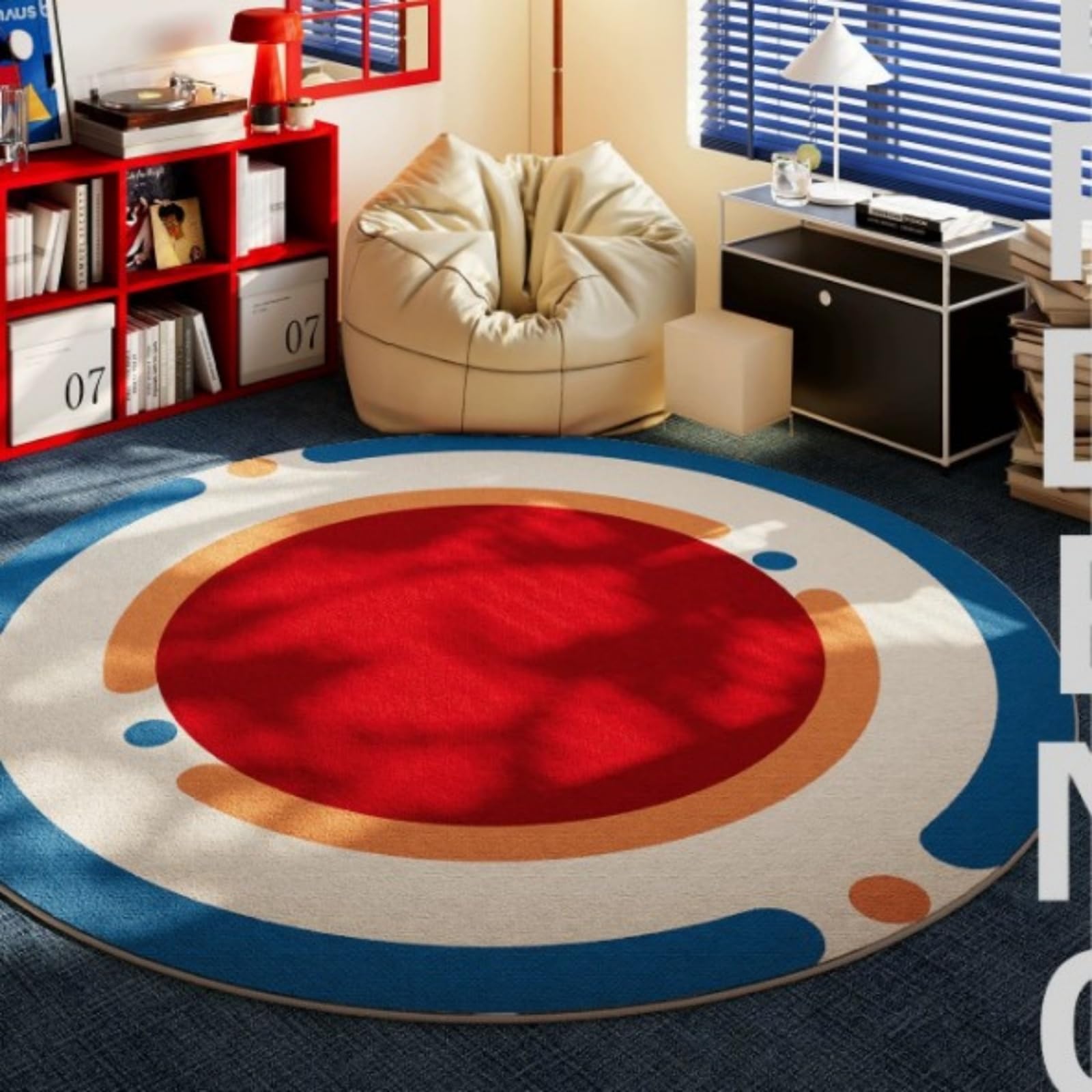 Teppich Wohnzimmer Rund 90 cm Rot Blau Teppich Kurzflor rutschfest