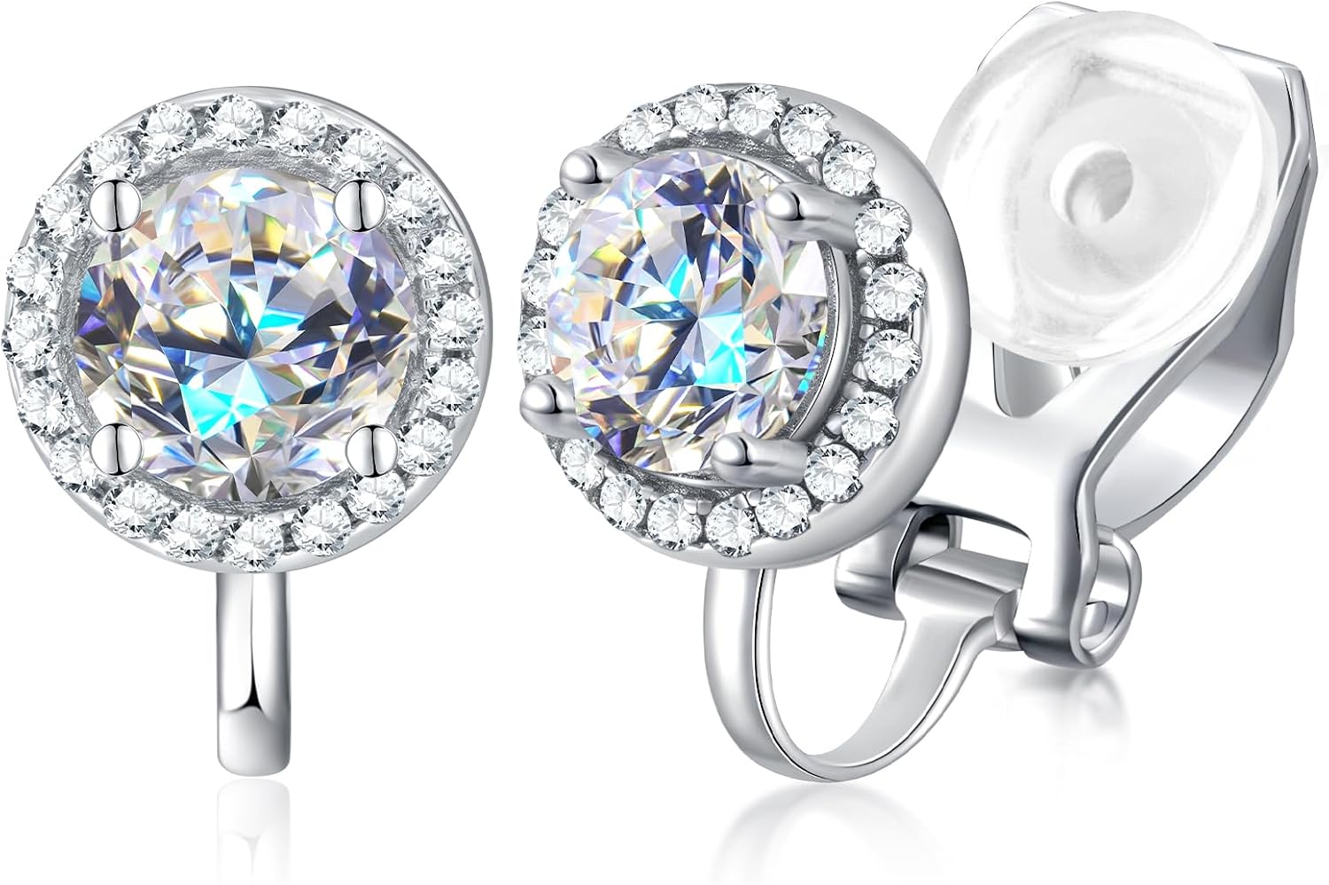 Moissanite Earrings Clip On Earrings Women Comfortable Non Pierced Earrings Hypoallergenic 18k Gold Plated Sterling Silver Lab Diamond Clip Earring Jewelry Gift for without Piercing Ear 1.0Carats