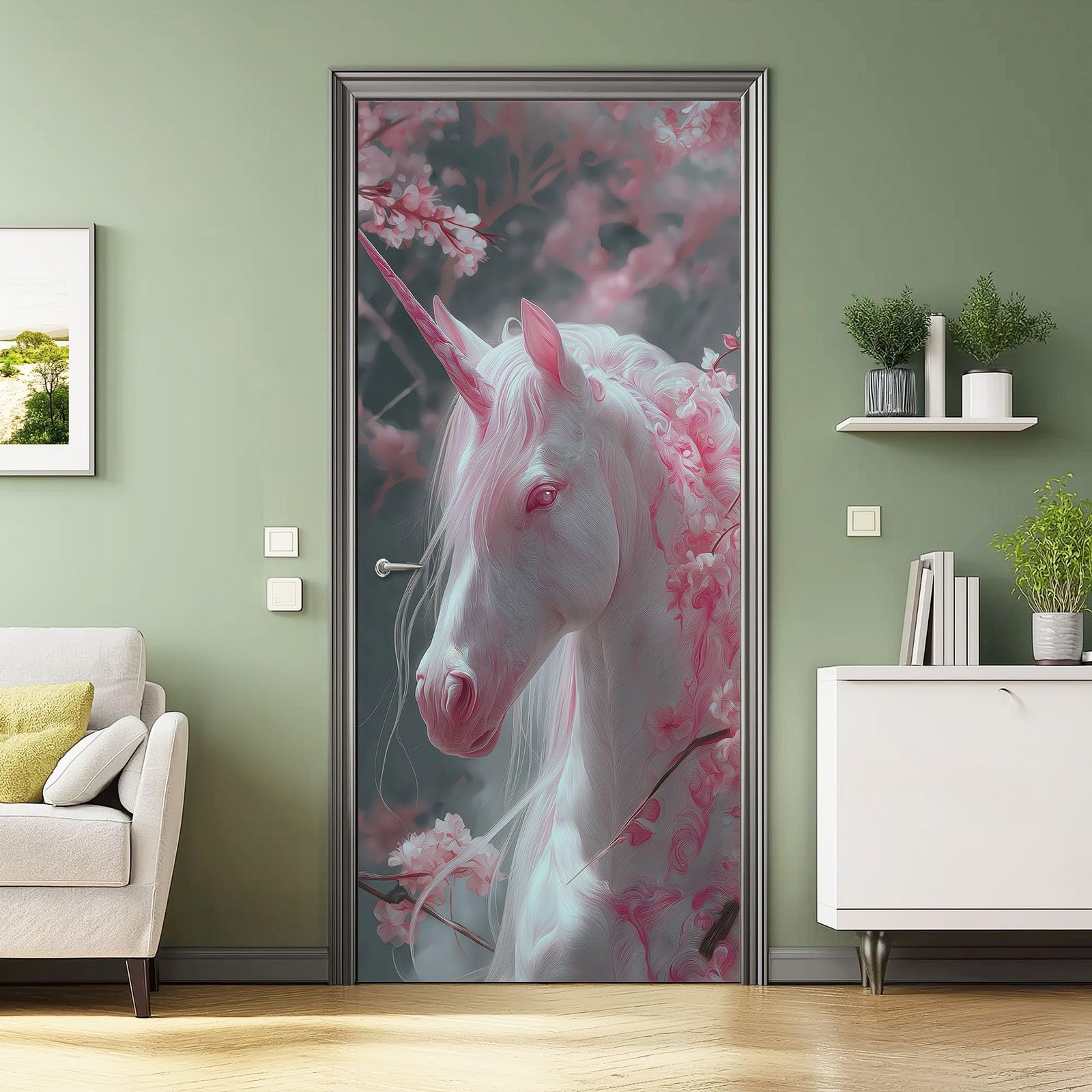 Autocollant de porte 95 x 215 cm vinyle PVC impermeable motif licorne