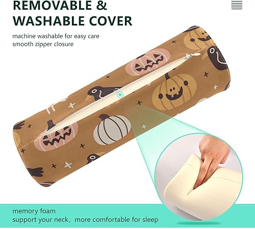 Miniatura 3 de JUNZAN Halloween Cute Pumpkins Long Bolster Pillow for Bed Firm Neck Roll Pillow Round Pillow Covers Decorative for Legs Support Pillow Cylinder