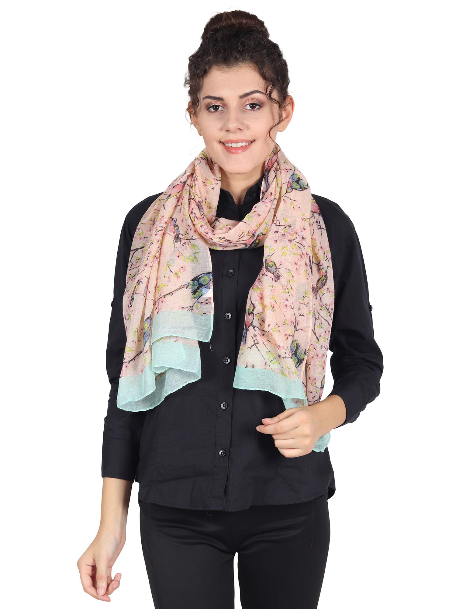 World Of Shawls Women's Japanese Birds Peach New Celebrity Style Long Scarf Scarves Maxi Sarong (Japanese Birds Peach)