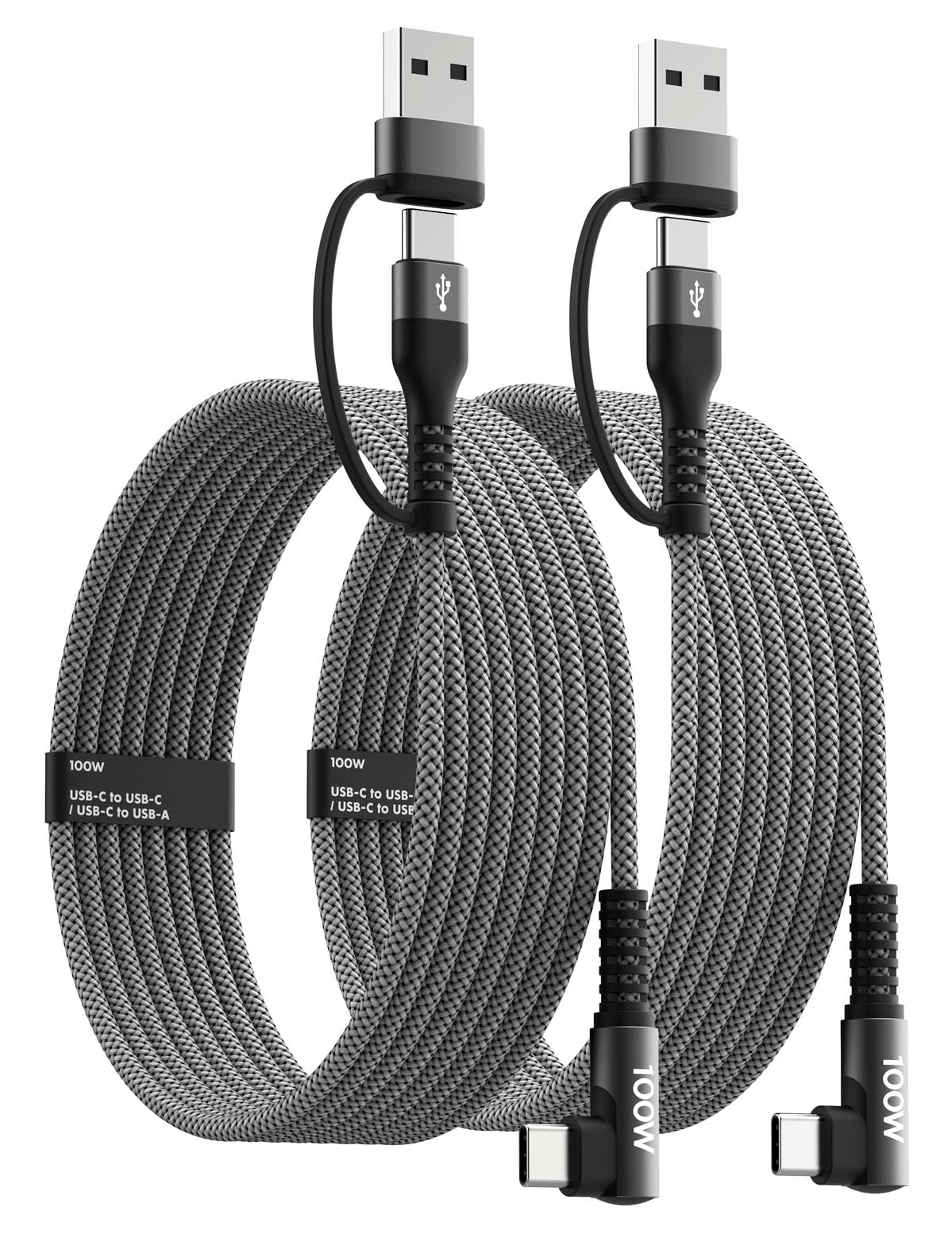Photo 1 of 100W Fast USB C Charger Cable Right Angle, USB A/C to USB C Cable, 90 Degree Type C Braided Charging Cord for iPhone 17 16 15 Series,Samsung UItra S25 S24,MacBook (2, Black, 10ft)