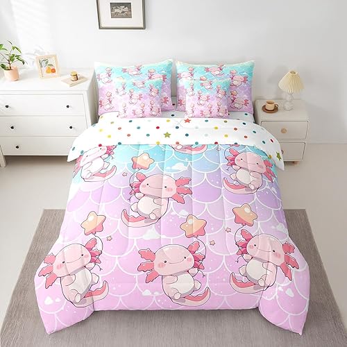Feelyou Twin Size Cute Pink Axolotl Bed in a Bag Boys Girls 