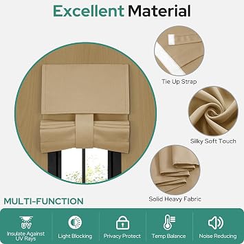HOMEIDEAS Classroom Blackout Curtains for Front Door,Classroom Door Window Cover, Privacy Shades Thermal Insulated Small Window Covering, 1 Panel, W10 X L38 Inch, Beige