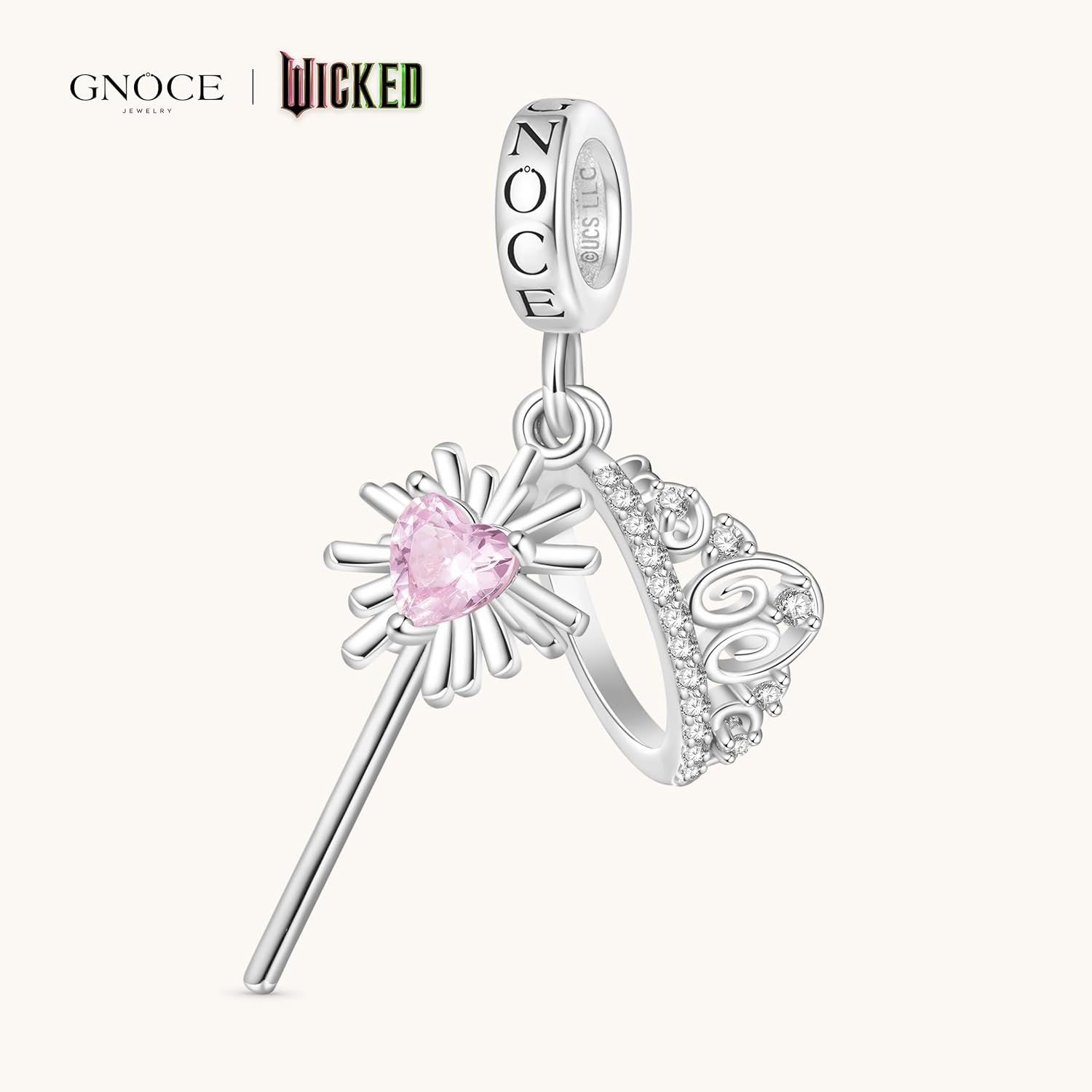 GNOCE Wicked Glinda's Crown & Wand Pendant Dangle Charm Bracelet for Women, S925 Sterling Silver Dangle Charms for Women Wife, Valentine‘s Day, Mother’s Day Jewelry