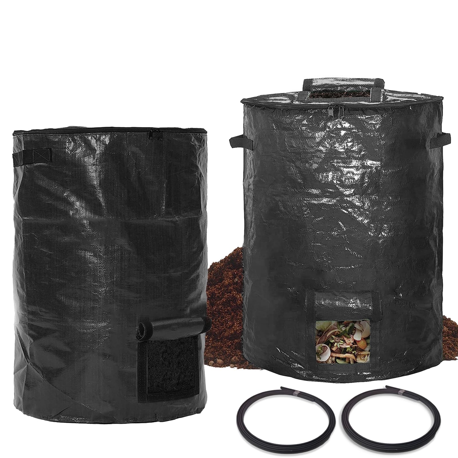 Lot de 2 sacs poubelle à compost extra grande capacité de 300 l (noir, 2 pièces)