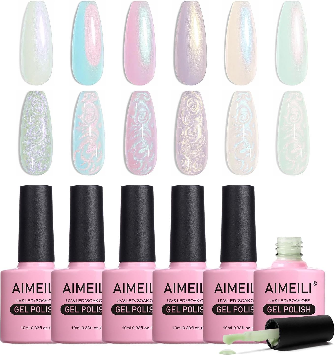 Pearl Shell Gel Nail Polish, 6 Colours Polarized Glitter Shimmer Mermaid Gel Polish Kit UV LED Soak Off Nail Art Varnish Manicure Gifts - Set 42