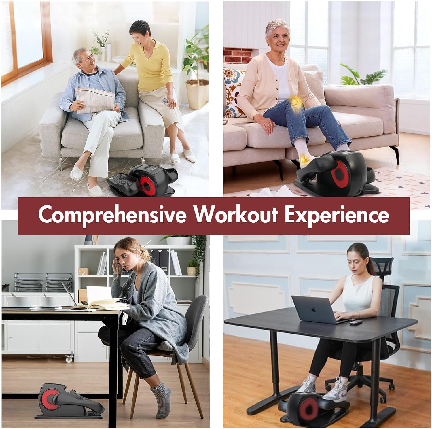 Under Desk Elliptical Machine, Electric Ellipse Leg Exerciser for Senior, 15 Level Speeds, Forward & Reverse Direction, Manual & Auto Mode for Home Office