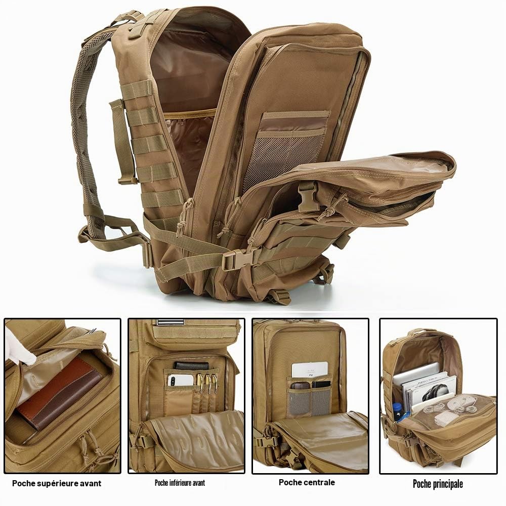 QT&QY 45L Sac à dos tactique militaire Sac d'assaut militaire Molle Grande capacité sac d'urgence Camouflage Randonnée Camping Trekking Sac à dos de chasse
