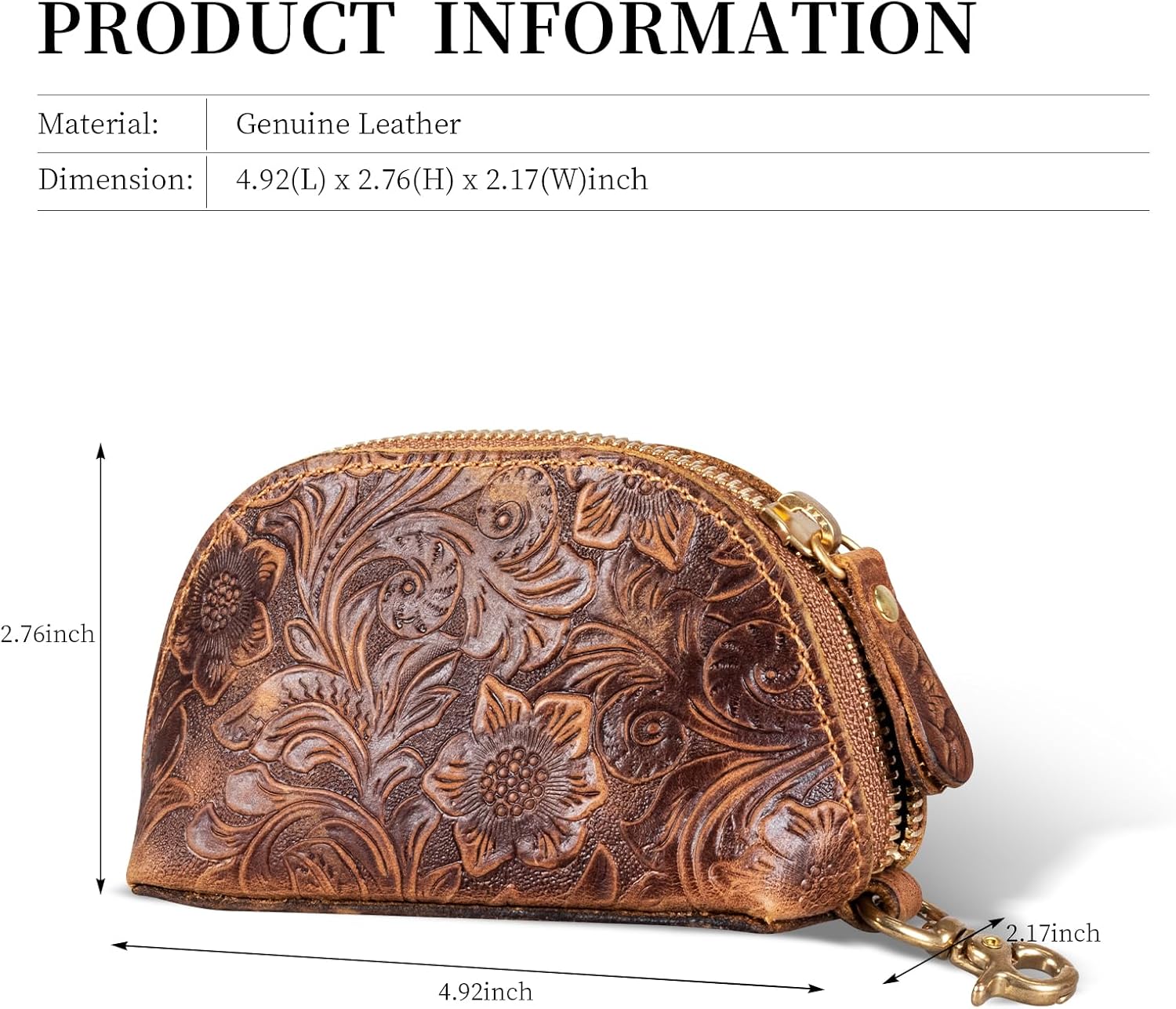 Gexmil Genuine Leather Coin Purse with Zipper, Full Grain Leather, Mini Coin Pouch for Women Men, Change Wallet,Floral Brown