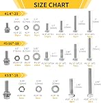Homwin 255Pcs Kit de boulons et écrous en acier inoxydable, 1/4-20, 5/16-18, 3/8-16 Ensemble de boulon et d'écrous, Kit d'assortiment à vis assorties Argent