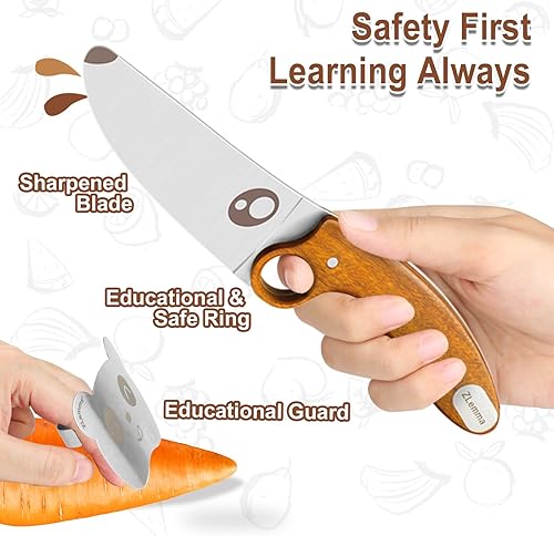 Miniatura 2 de Juego de cuchillos de chef reales para niños con mango de madera y hoja de acero inoxidable