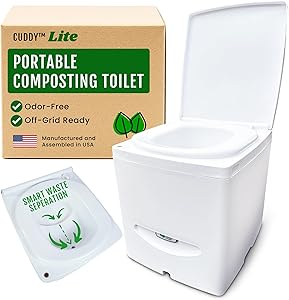 Cuddy Lite Portable Compost Toilet – for Camping, RVs, Campervans, Boats & Tiny Houses – LED Full Indicator, Liquid-Diverting, Separating, Solids Cover, Easy Clean – Portable & Compact