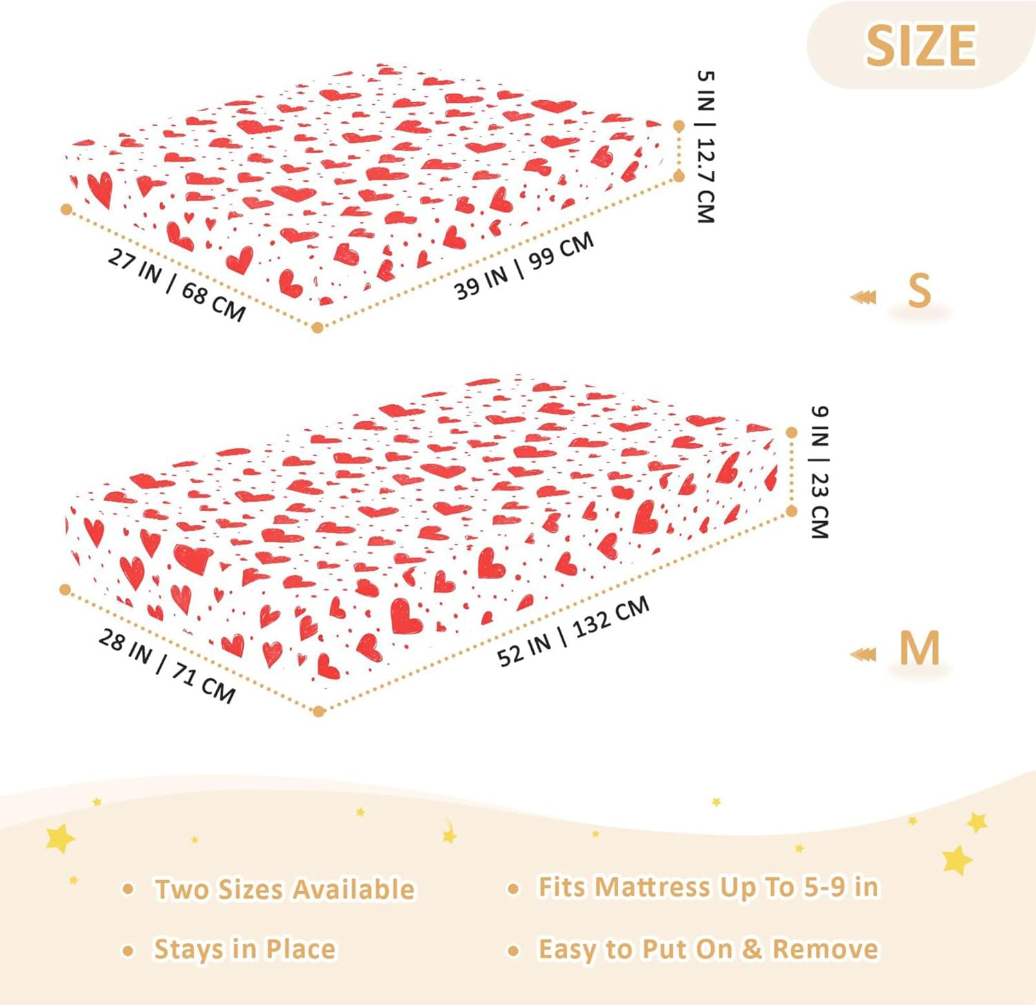 Red Heart White Pattern Crib Sheets Soft Breathable Fitted Cotton Baby Crib Sheets Mattress Cover for Girl Boy, 52" x 28" x 9"