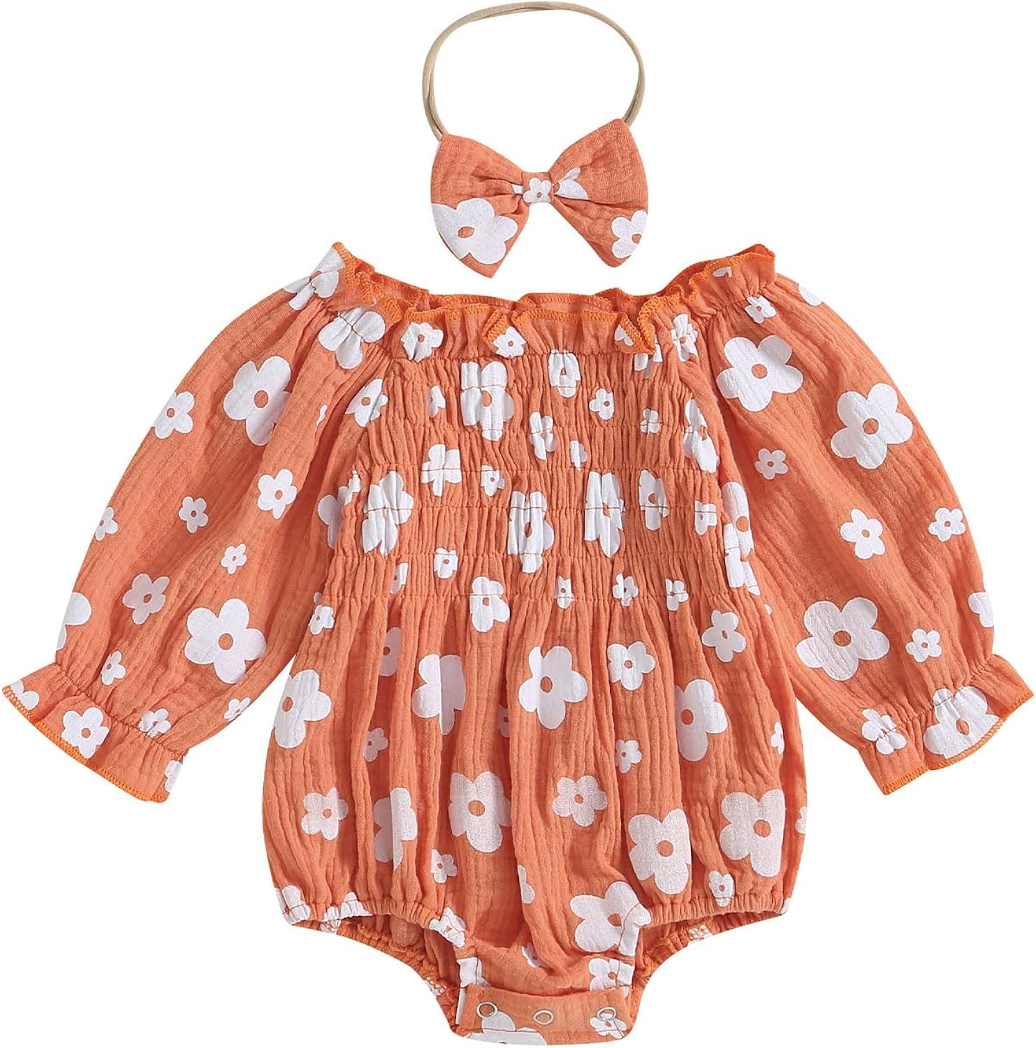 farrubbyine8 Traje de Halloween para bebé niña, lindo mameluco de calabaza de manga larga, traje de primer Halloween, ropa de bebé niña