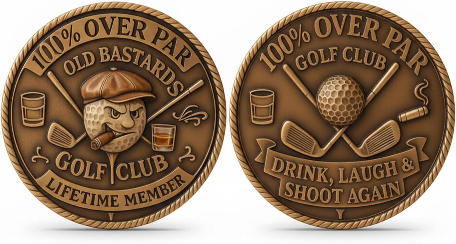 Old Bastards Golf Club Coin, Funny Whiskey Themed Challenge Coin for Men - Novelty Gag Gift for Golfers, Golf Enthusiast & Lifetime Member (5PCS)