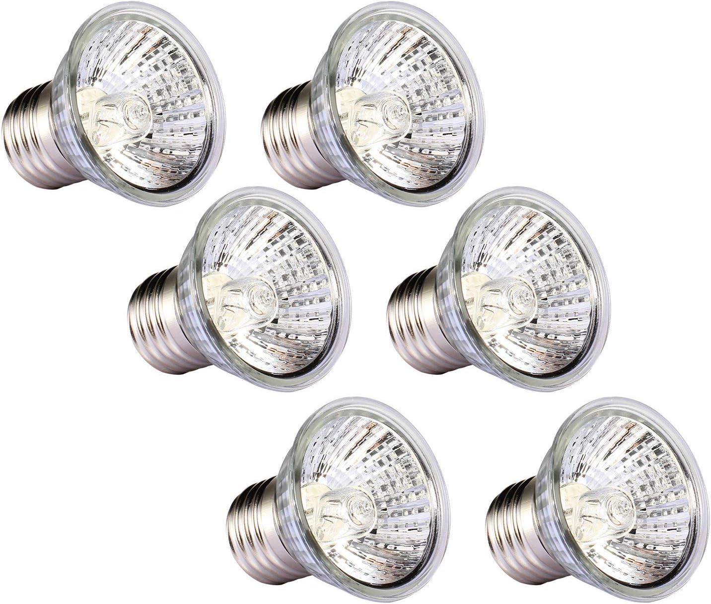 50W Sun Basking Spot Lamp Reptile UVA UVB Full Spectrum Heat Lamps Sun Bulbs for Reptiles and Amphibians-6 Pack