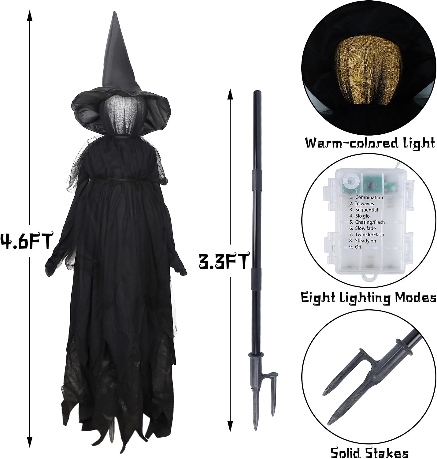 DR.DUDU Halloween Decorations Outdoor 4.6 FT Light Up Witch Stakes Set of 3