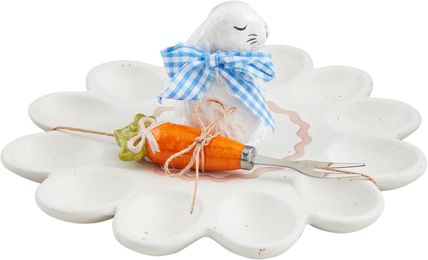 Mud Pie Bunny Deviled Egg Platter; platter 10" dia | bunny 3 1/2" | fork 5"