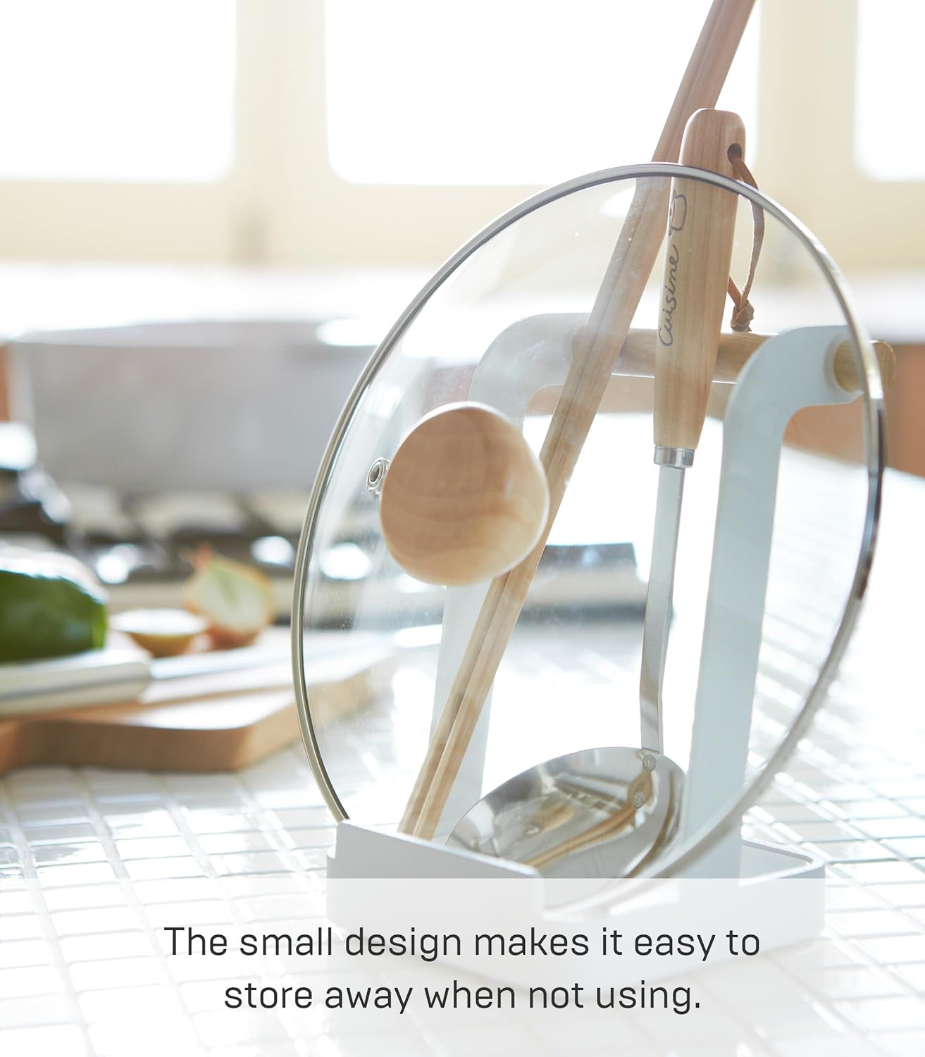 Yamazaki Home Tosca Ladle & Lid Rest - Kitchen Utensil Organizer Stand For Cooking - Steel + Wood