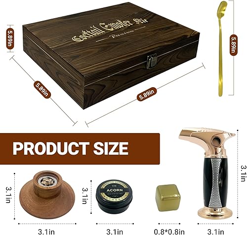 Miniatura 7 de Kit de ahumador de cóctel con troch y caja de madera de lujo y chips de madera de 8 sabores, regalos de whisky y bourbon para hombres, kit de