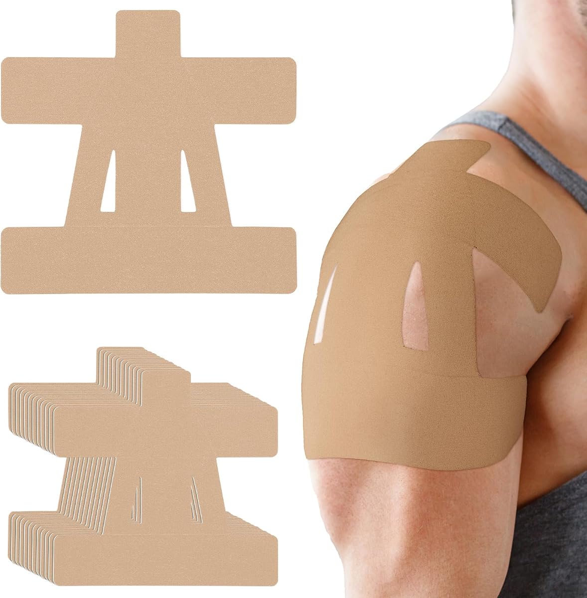 Cinta de kinesiología de 12 unidades para aliviar el dolor de hombros, deportes precortados, impermeable, transpirable, mejora la cinta atlética de kinesiología elástica para soporte de hombros y deportes musculares (color de piel)