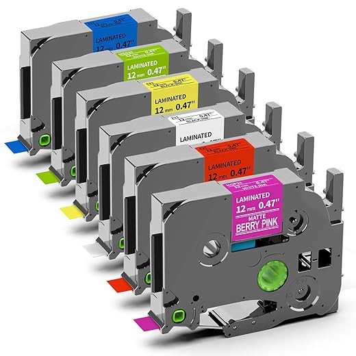 PT-D220 PTD210 PTD400AD PT-H111 PT-1750 Label Maker Tape 12mm 0.47 Laminated, Ptouch Label Tape Replacement for Brother TZ TZe Tape Compatible with Brother P-Touch Refills 1/2 Inch x26.2 Ft, 6 Pack