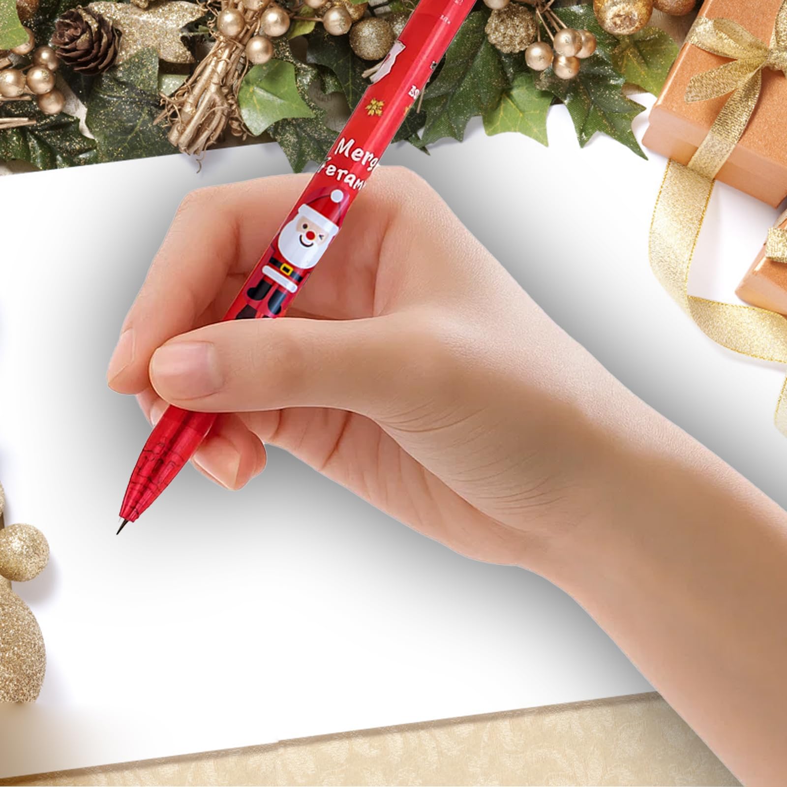 12 Stück Weihnachts-Kugelschreiber + 4 Haftnotizen Set, Festliches Schreibset für Büro, Haushalt & Geschenkzwecke