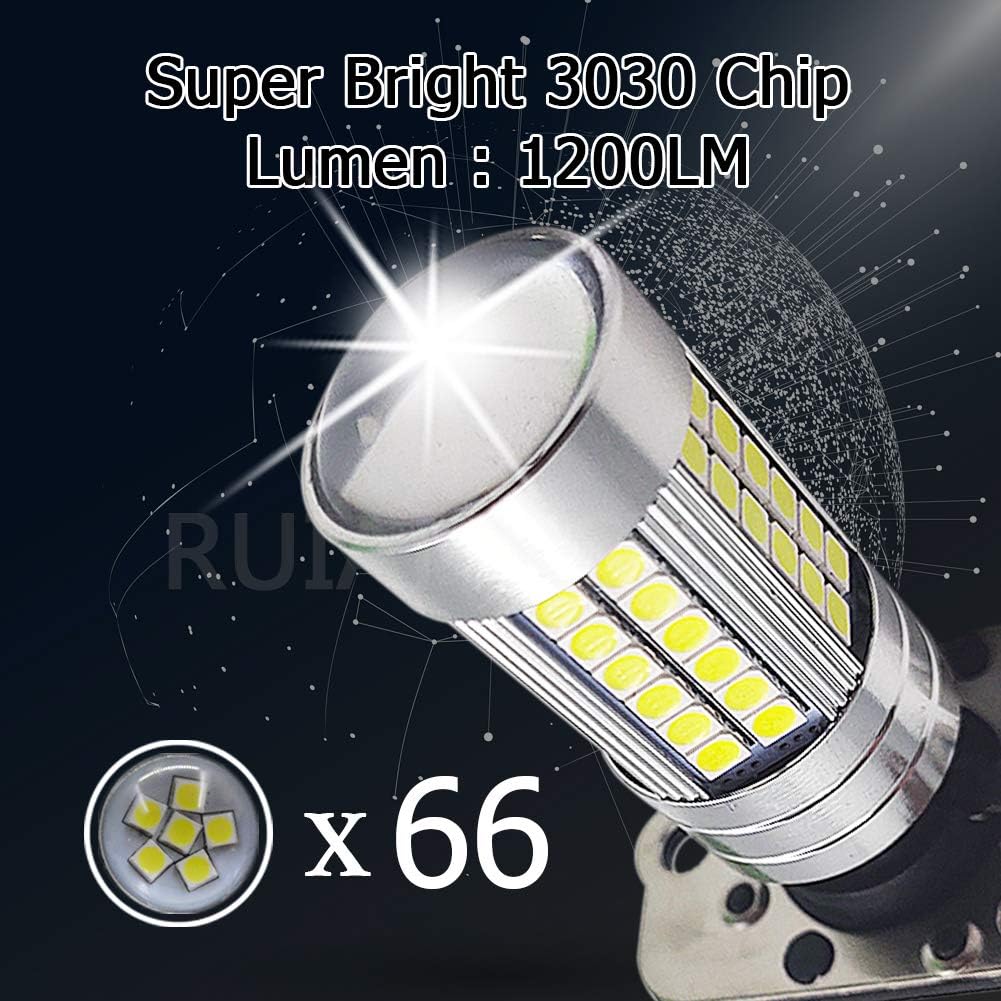 Ruiandsion 2pcs PH16W LED Bulbs 6000K White Super Bright 10-30V 3030 66SMD Chipset LED Reverse Turn Signal Daytime Running Light Bulbs