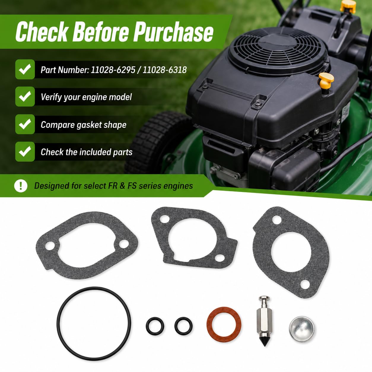 11028-6295 Carburetor Gasket Kit Compatible with Kawasaki FR FS Series Engines, Replace 11028-6318