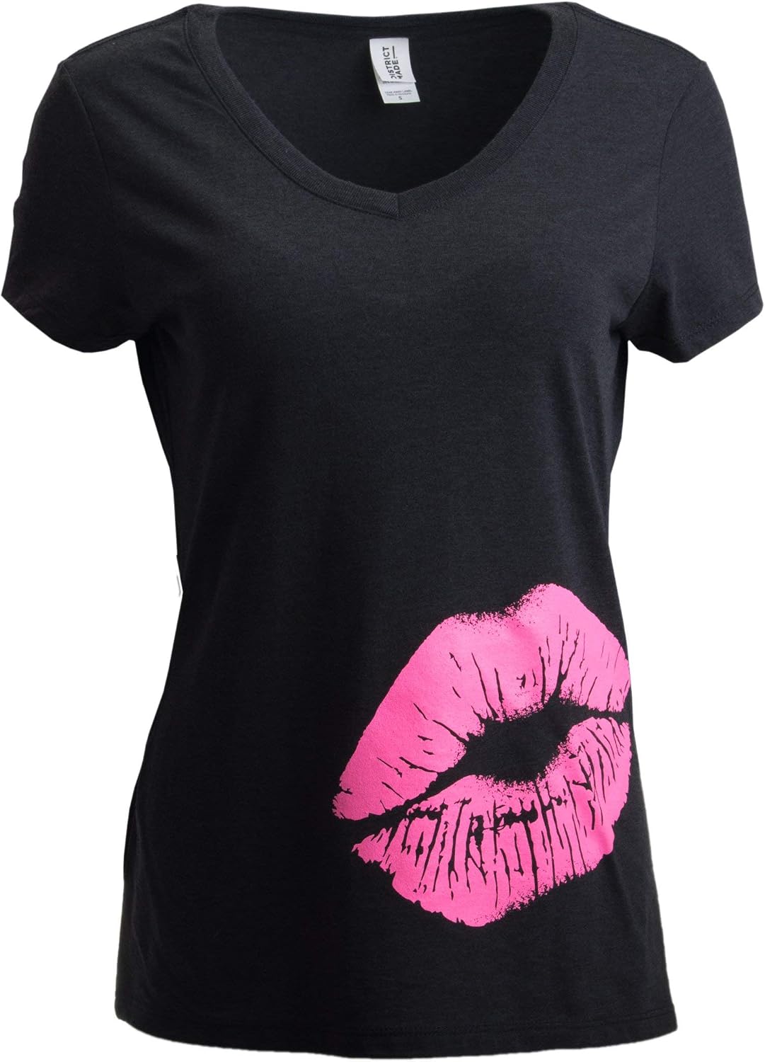 Neon 80s Pink Lips | Cute Vintage Lipstick Sexy Kiss V-Neck T-Shirt for Women