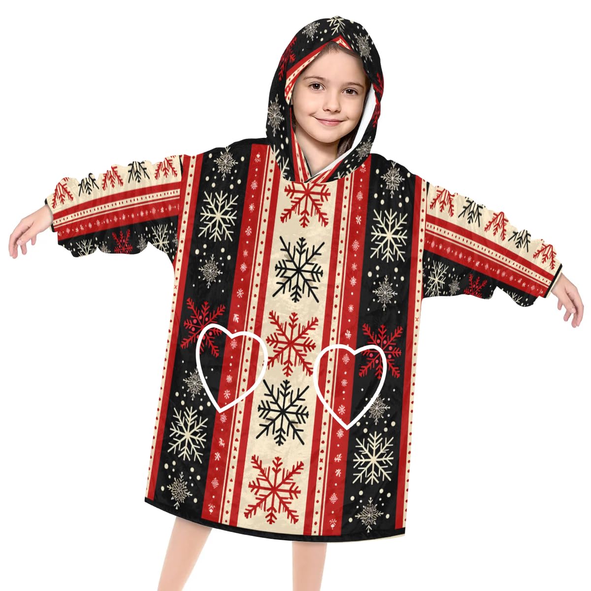 Wearable Blanket Hoodie for Kids, Splendid Aztec Fleece Sweatshirt Blanket Oversized Blanket Sweatshirt with Pocket Flannel Warm Hooded Blanket 6-10 Year Old Girl Boy Gift, One Size